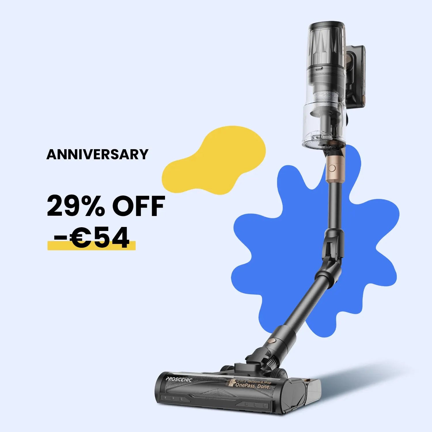 Proscenic P20 OnePass | Powerful 70kPa Cleaning with Bendable Reach for Pet Hair