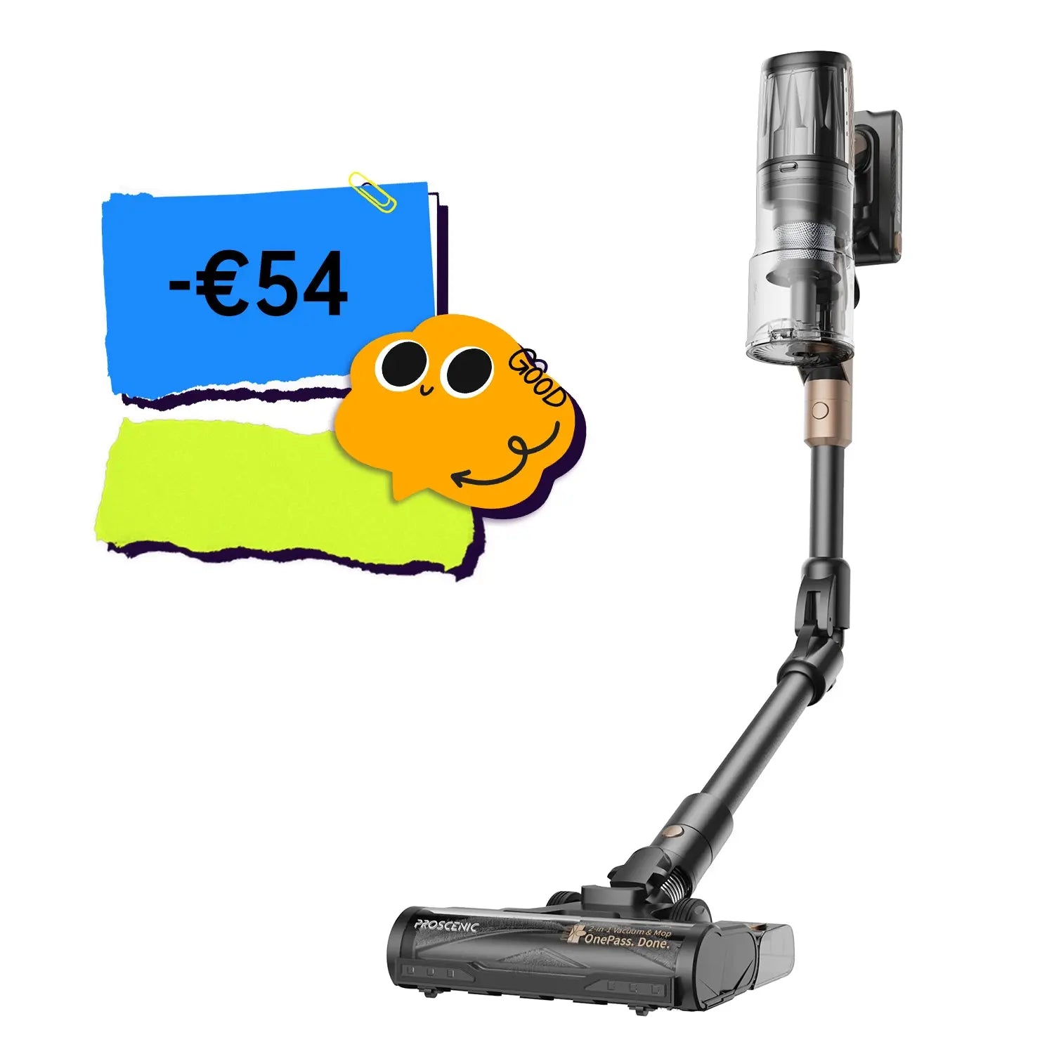 Proscenic P20 OnePass | Powerful 70kPa Cleaning with Bendable Reach for Pet Hair