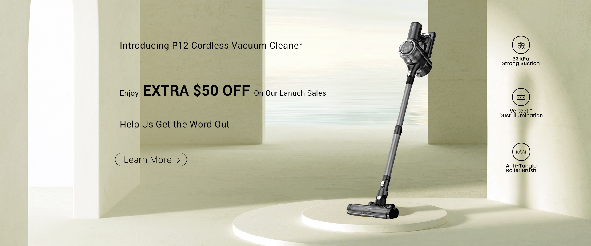  Proscenic P12 Cordless Vacuum Cleaner, Vertect Light