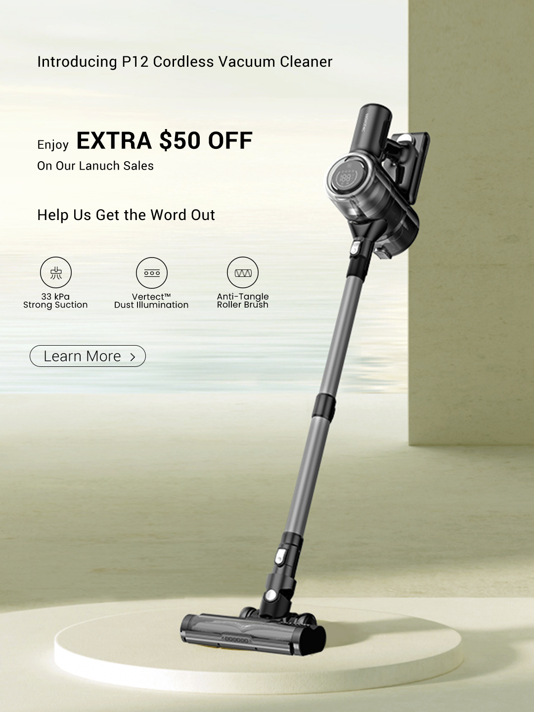Proscenic OptClean P12 Smart Cordless Vacuum Cleaner w Smart App  Lightweight