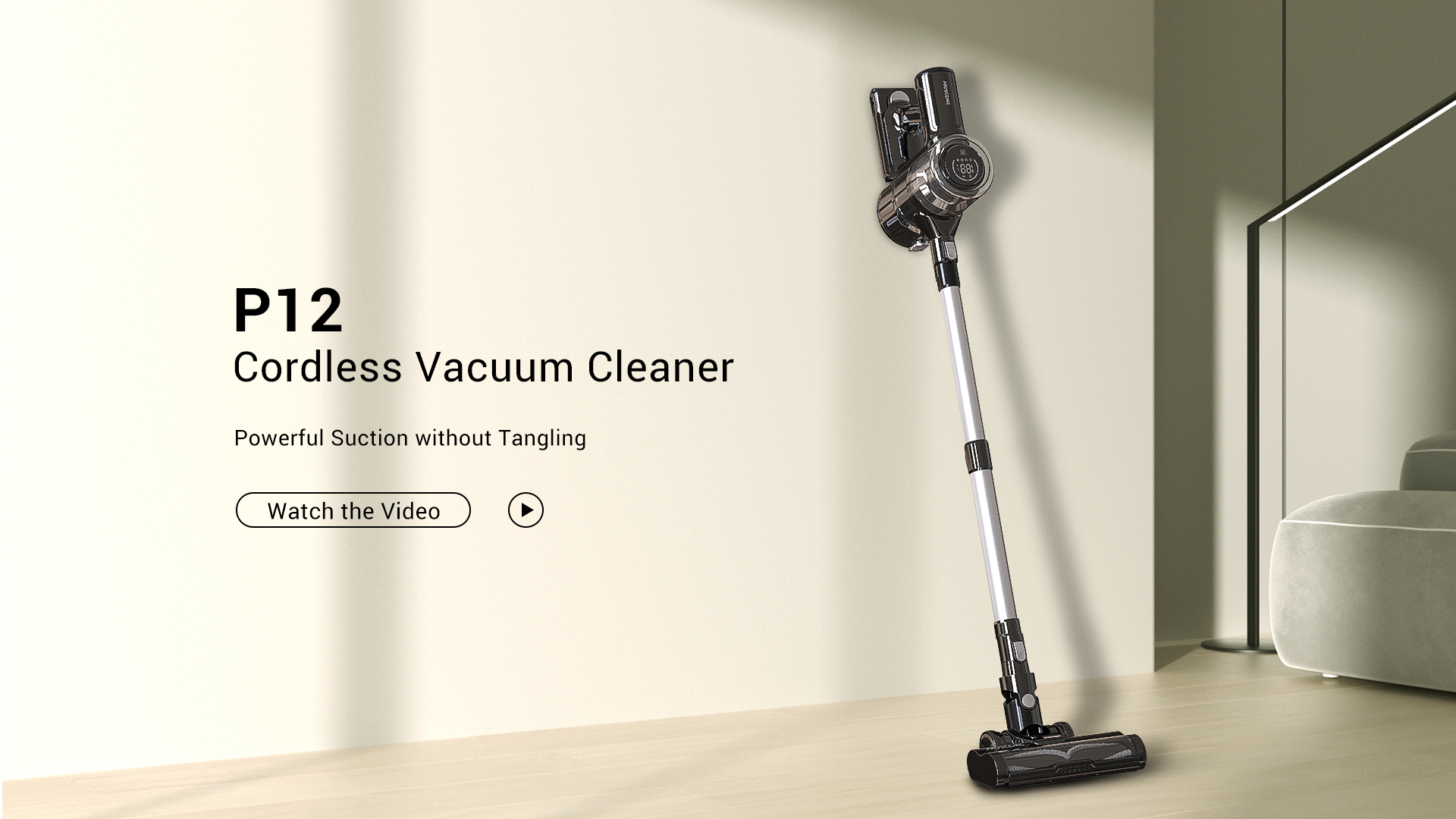 Proscenic P12 33KPa Suction Cordless Vacuum Cleaner, 1.2L Large Dustbin,  60Mins Runtime, LED Touch Display 